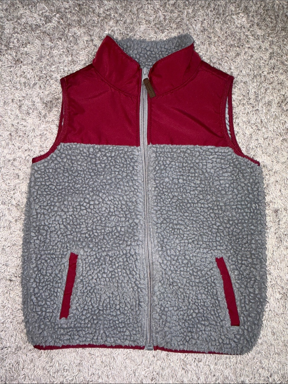 Carter's Gray Sherpa Vest with Dark Red Accents